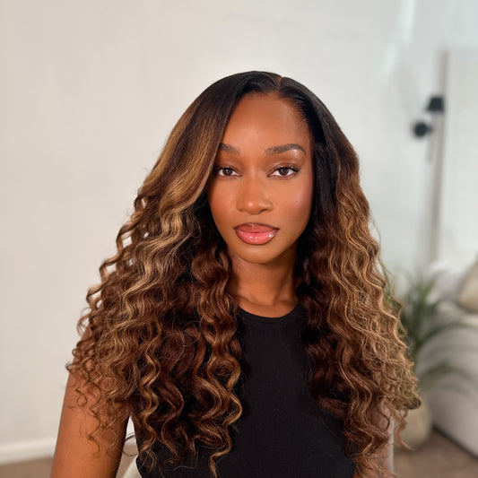 12x6 22" caramel highlighted natural curl wig