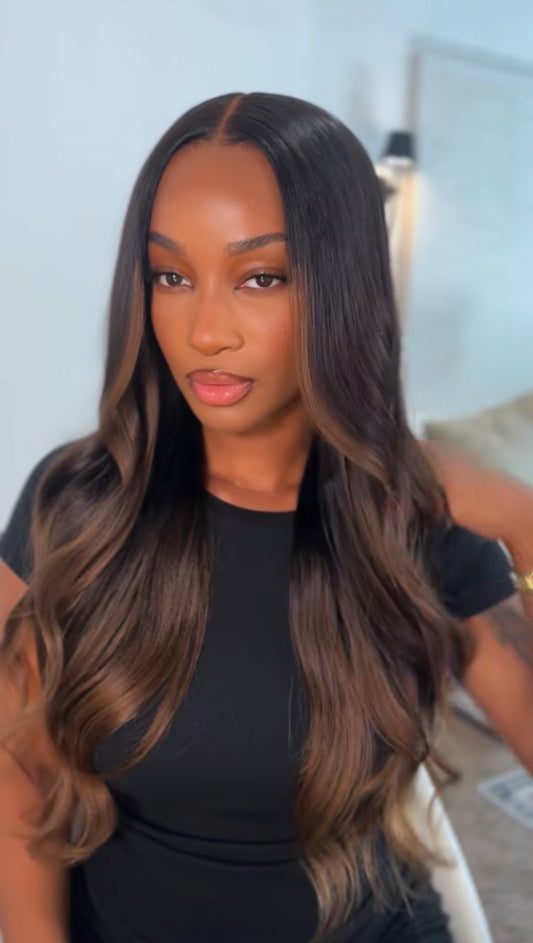 7x5 24" ombre chestnut brown yaki straight wig
